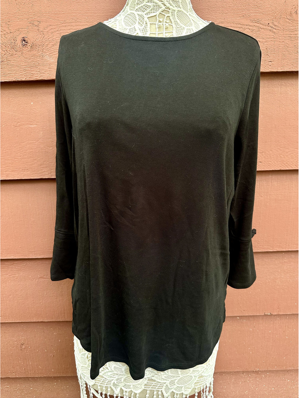 J.‎ Jill Black Bell Sleeve Top with Silver Grommet Tie Detail